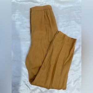 Straight leg mustard pants.